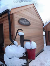 The Wild Boar Smokehouse covered in snow