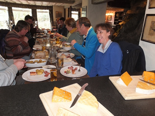 Lunching on smoked sausage, smoked cheese and smoked salmon